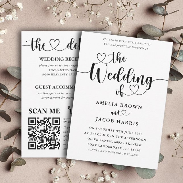 Modern All-In-One Black & White Wedding Invitation (Creator Uploaded)