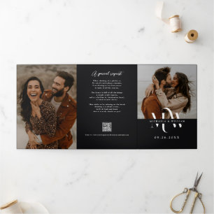 Modern All In One Details RSVP QR Code Wedding Tri-Fold Invitation