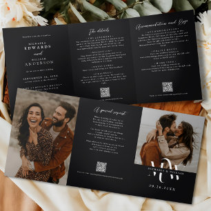 Modern All In One Details RSVP QR Code Wedding Tri-Fold Invitation