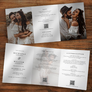 Modern All In One Details RSVP QR Code Wedding Tri-Fold Invitation