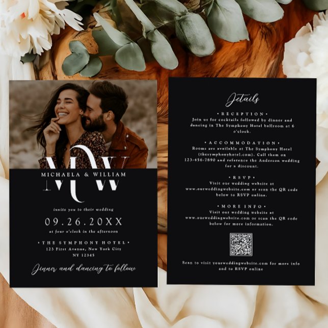 Modern All In One Elegant Monogram QR Code Wedding Invitation (Creator Uploaded)