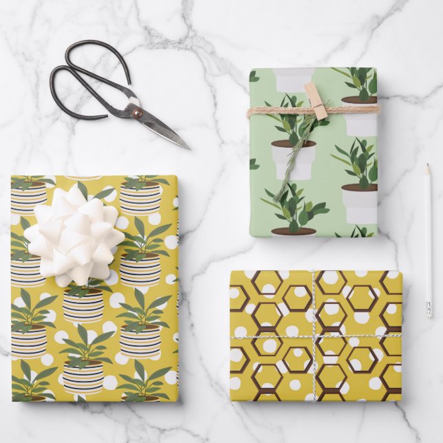 Modern All Occasion Plants Decor Gold Sage Green  Wrapping Paper Sheet (Front)