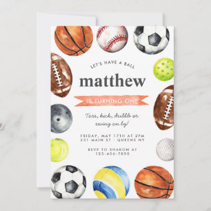 Modern All Star Sports Balls Team Kid Boy Birthday Invitation