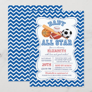 Modern All Star Sports Boys Baby Shower Invitation