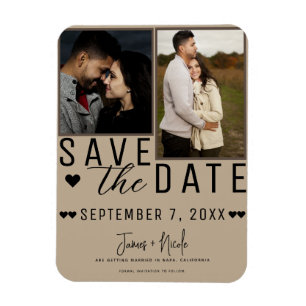 Modern Almond Beige Save the Date 2 Photo Wedding Magnet
