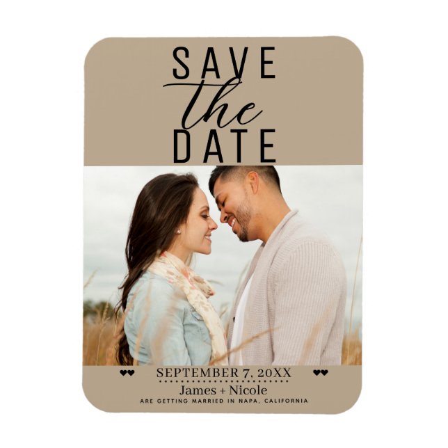 Modern Almond Beige Save the Date Wedding Photo Magnet (Vertical)