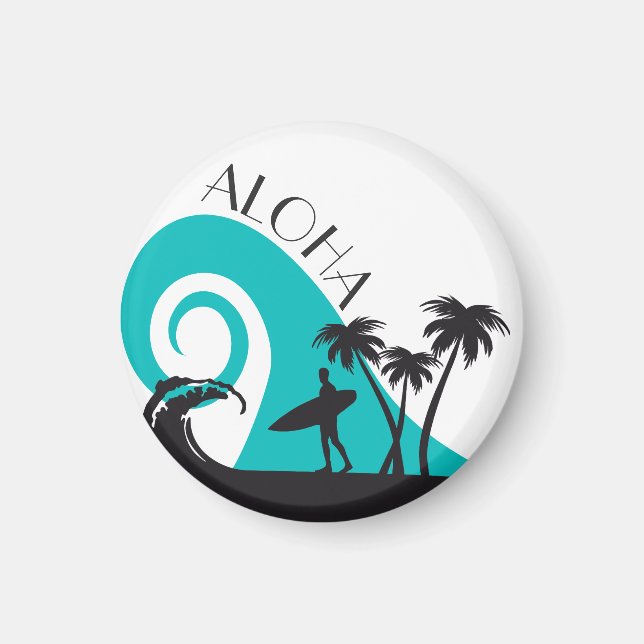 Modern Aloha Surf and Palm Trees Magnet (Front)