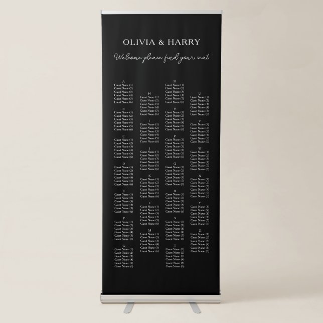 Modern Alphabetical Wedding Seating Chart Banner (Front)