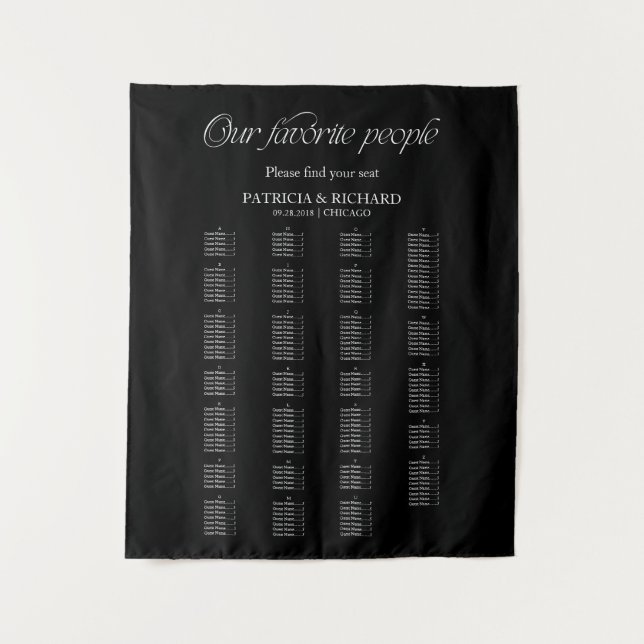 Modern Alphabetical Wedding Seating Chart Tapestry (Front)