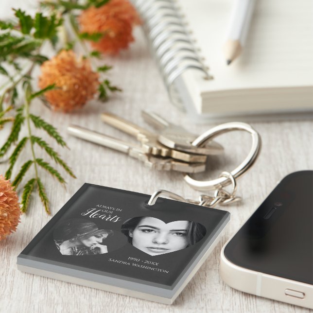 Modern Always In Our Hearts | Photo Memorial Key Ring (Front Right)