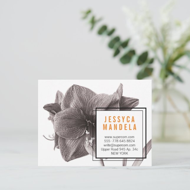 Modern Amaryllis Flower Orange Business Card Magne (Standing Front)