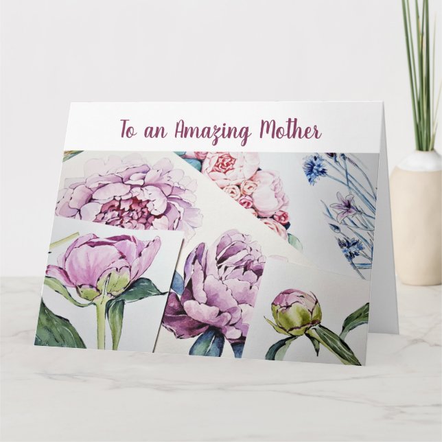 Modern Amazing Mother Love Watercolor Art Flowers Card (Front)