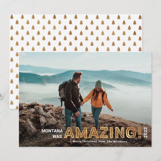 Modern Amazing Travel Gold Photo Christmas Holiday Card (Front/Back)