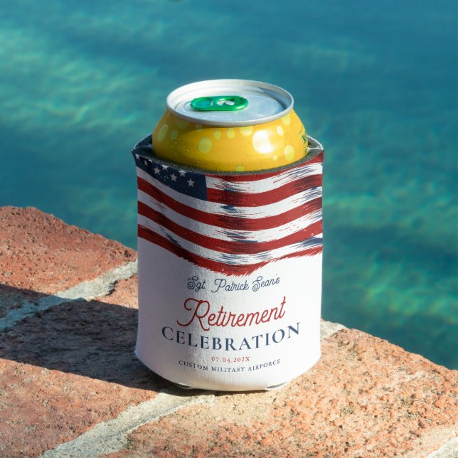  Modern American Flag 4th of July Army Retirement  Can Cooler (In Situ Pool)
