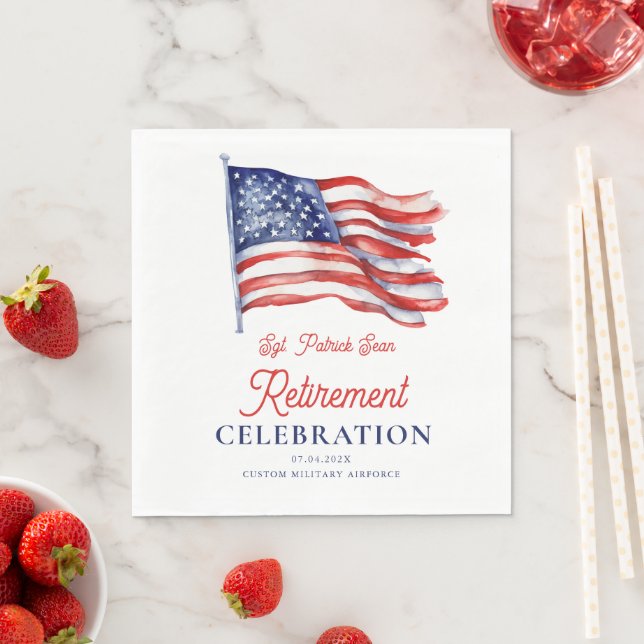 Modern American Flag 4th of July Army Retirement  Napkin (Insitu)