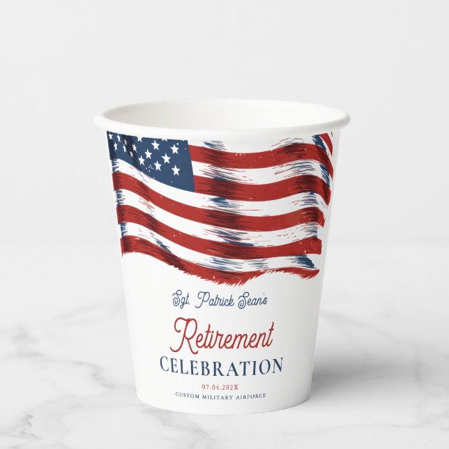  Modern American Flag 4th of July Army Retirement  Paper Cups (Front)