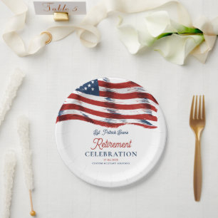 Modern American Flag 4th of July Army Retirement Paper Plate