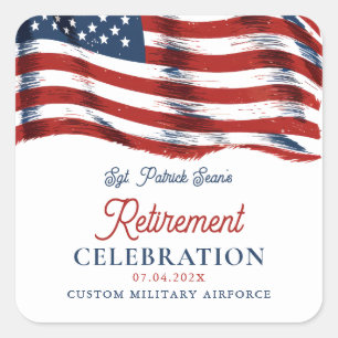 Modern American Flag 4th of July Army Retirement Square Sticker