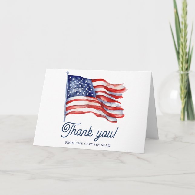  Modern American Flag 4th of July Army Retirement  Thank You Card (Front)