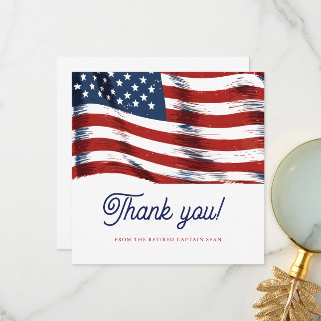  Modern American Flag 4th of July Army Retirement  Thank You Card (Front/Back In Situ)