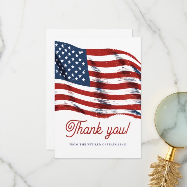  Modern American Flag 4th of July Army Retirement  Thank You Card (Front/Back In Situ)