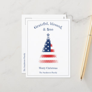 Modern American Flag Christmas Tree Patriotic  Holiday Postcard