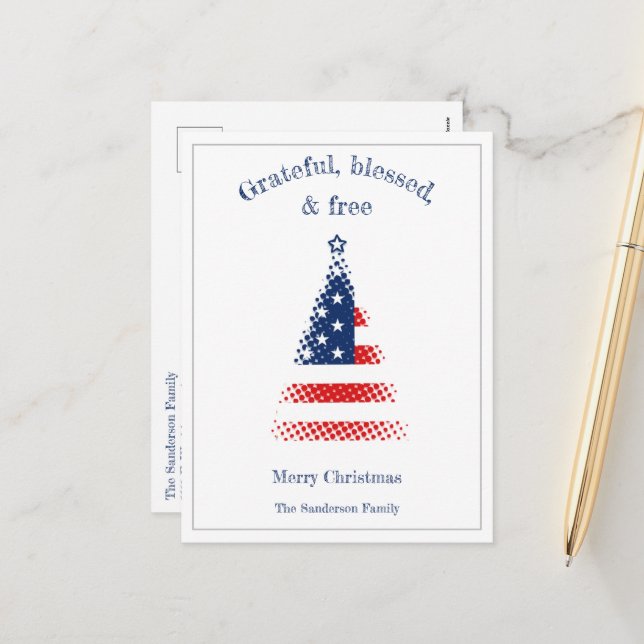 Modern American Flag Christmas Tree Patriotic  Holiday Postcard (Front/Back In Situ)