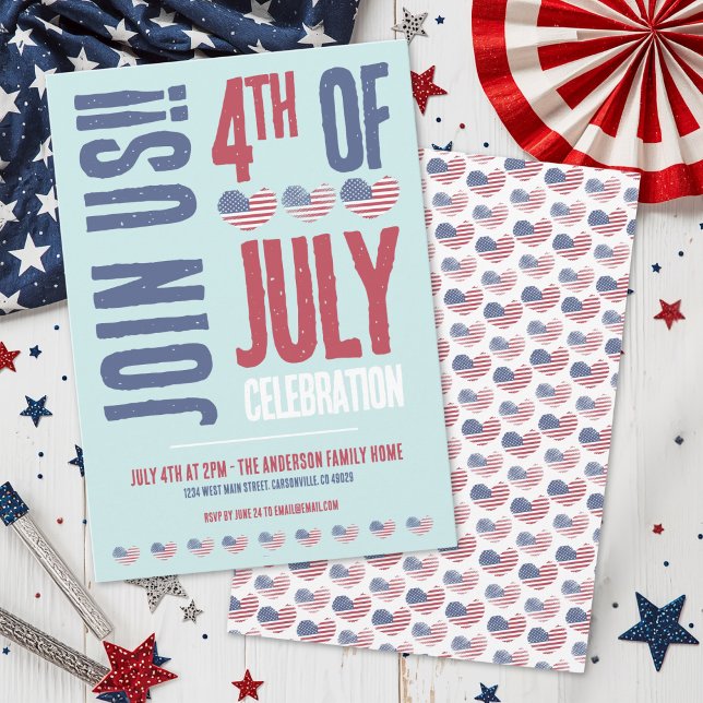 Modern American Flag Patriotic 4th Of July Invitation (Patriotic American Flag Heart 4th Of July Party Invitation)