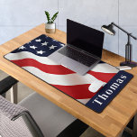 Modern American Flag Personalised Patriotic Desk Mat<br><div class="desc">American Flag Desk Mat - American flag modern red white and blue design . Personalise with military , police officers or veteran name. This personalised military desk mat is perfect for military branches, veterans, police departments and law enforcement officers. COPYRIGHT © 2023 Judy Burrows, Black Dog Art - All Rights...</div>