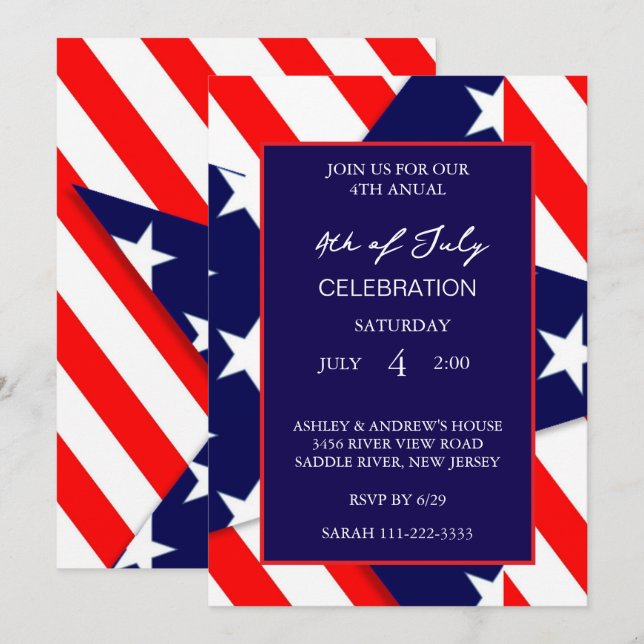 Modern American Flag Red White And Blue Patriotic  Invitation (Front/Back)