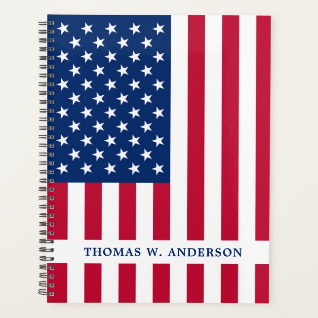 Modern American Flag Red White Blue Patriotic Planner (Front)