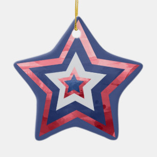 Modern American Flag Stars Red White Blue Ceramic Tree Decoration