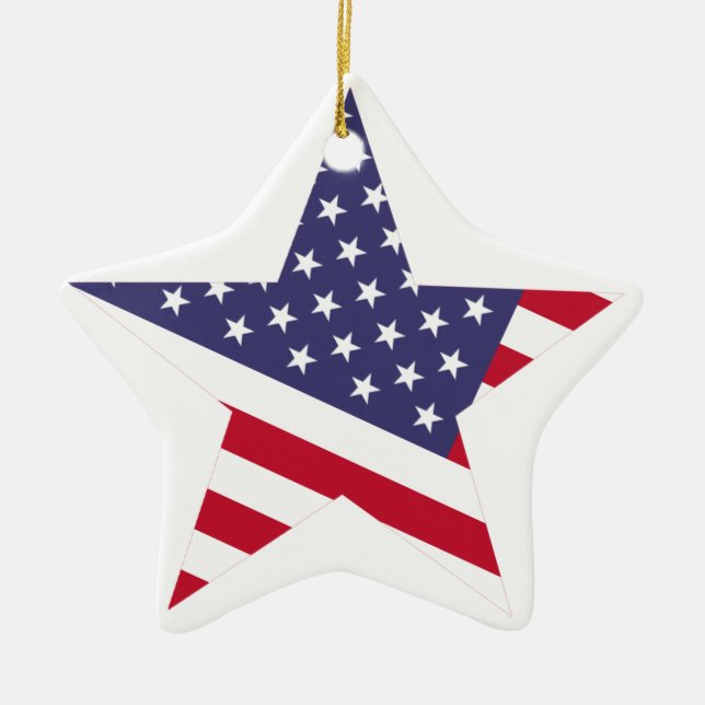 Modern American Flag Stars Red White Blue Ceramic Tree Decoration (Front)