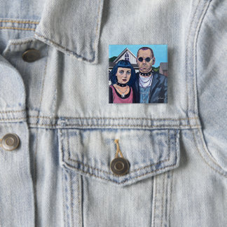Modern American Gothic Art- Grant Woods Inspired 15 Cm Square Badge