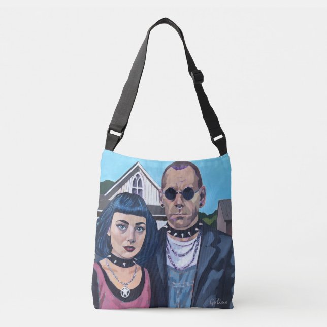 Modern American Gothic  Art- Grant Woods Inspired Crossbody Bag (Front)