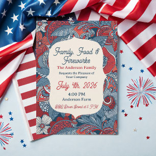 Modern Americana Paisley Fourth of July Invitation