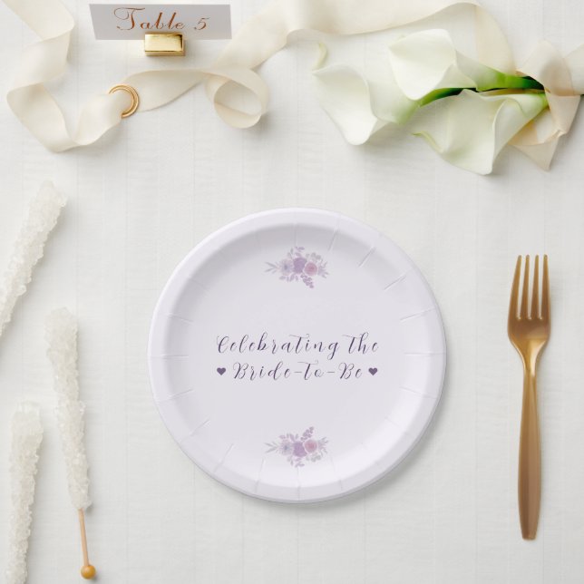 Modern Amethyst Floral Bridal Shower Customised Paper Plate (Wedding)