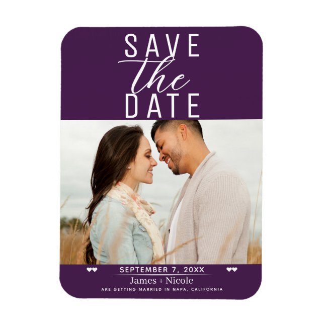 Modern Amethyst Purple Save the Date Wedding Photo Magnet (Vertical)