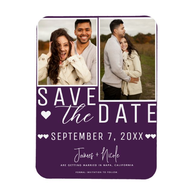 Modern Amethyst Save the Date 2 Photo Wedding Magnet (Vertical)