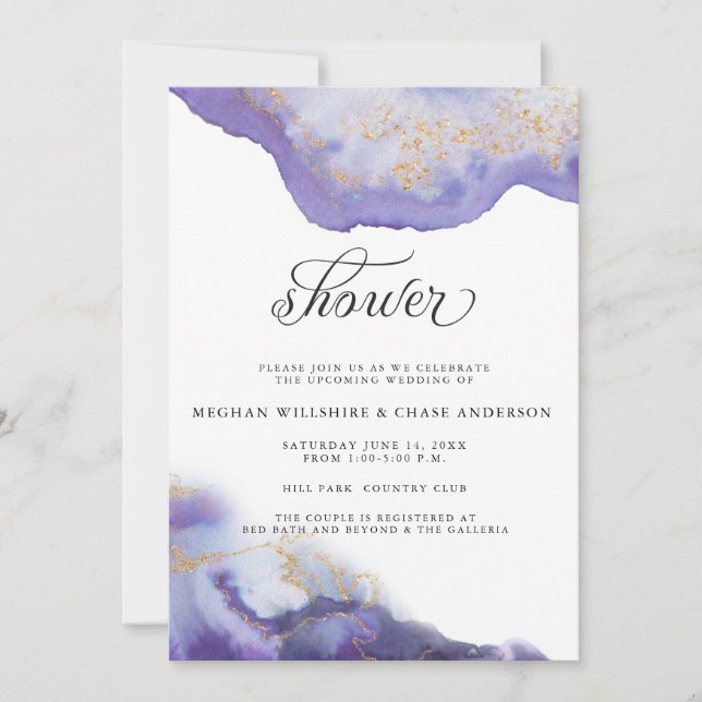 Modern Amethyst Watercolor Geode  BarefootBride™ Invitation (Front)