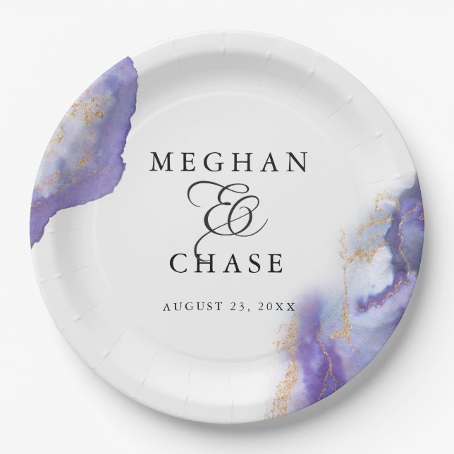 Modern Amethyst Watercolor Geode BarefootBride™ Paper Plate (Front)