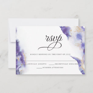 Modern Amethyst Watercolor Geode  BarefootBride™ RSVP Card