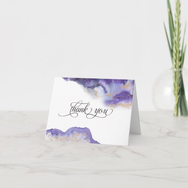 Modern Amethyst Watercolor Geode  BarefootBride™ Thank You Card (Front)
