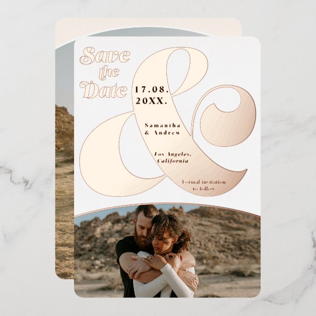 Modern ampersand 2 photos save the date rose gold (Front/Back)