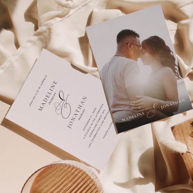 Modern Ampersand Calligraphy Photo Wedding Invitation (Creator Uploaded)