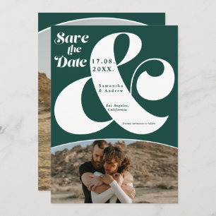 Modern ampersand green 2 photos save the date