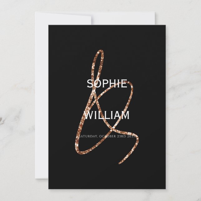 Modern Ampersand Minimalist Black Wedding Invitation (Front)