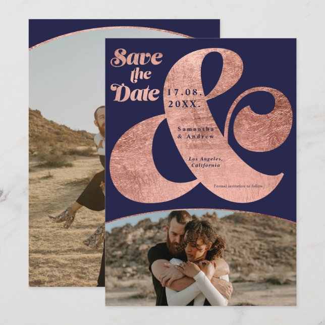 Modern ampersand rose gold 2 photos save the date (Front/Back)