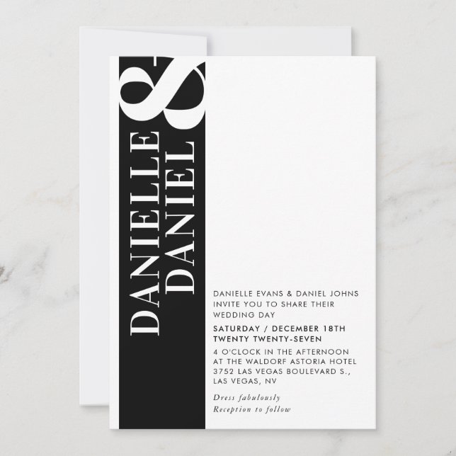 MODERN AMPERSAND typography simple black & white Invitation (Front)