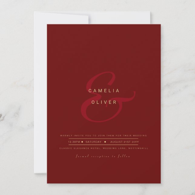 Modern Ampersand Wedding Invite QR Code RSVP (Front)